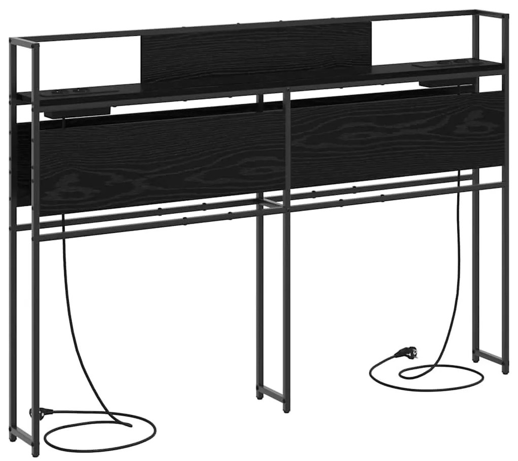 Tároló fejtámla polcokkal tárolóval Musta tammi 140 cm Faanyag