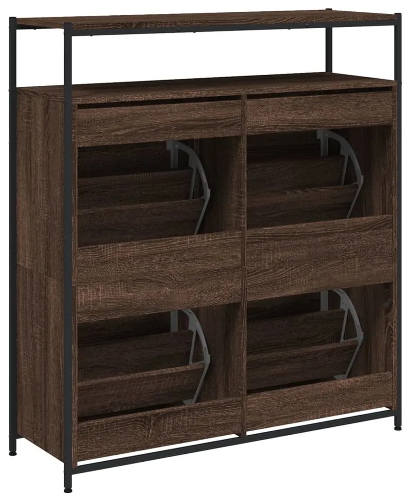 barna tölgy cipőszekrény 4 kihajtható fiókkal 100x34x112 cm