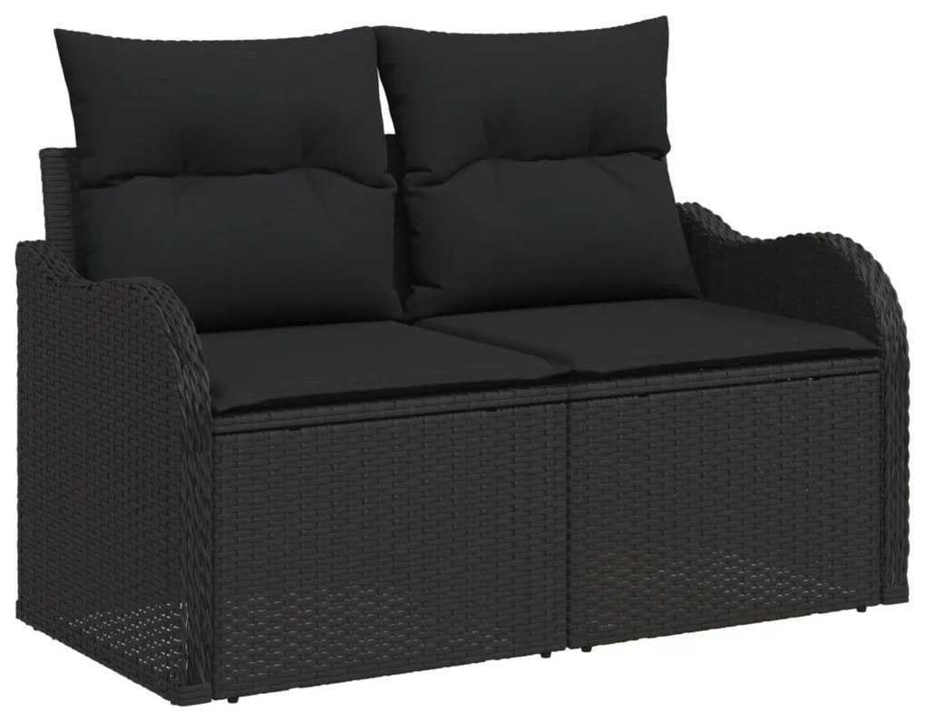 9 Darabos Kerti Sofa Szett Párnákkal Bézs Poli Rattan, 2-Fős Kerti Sofa Párnákkal Fekete Poli Rattan