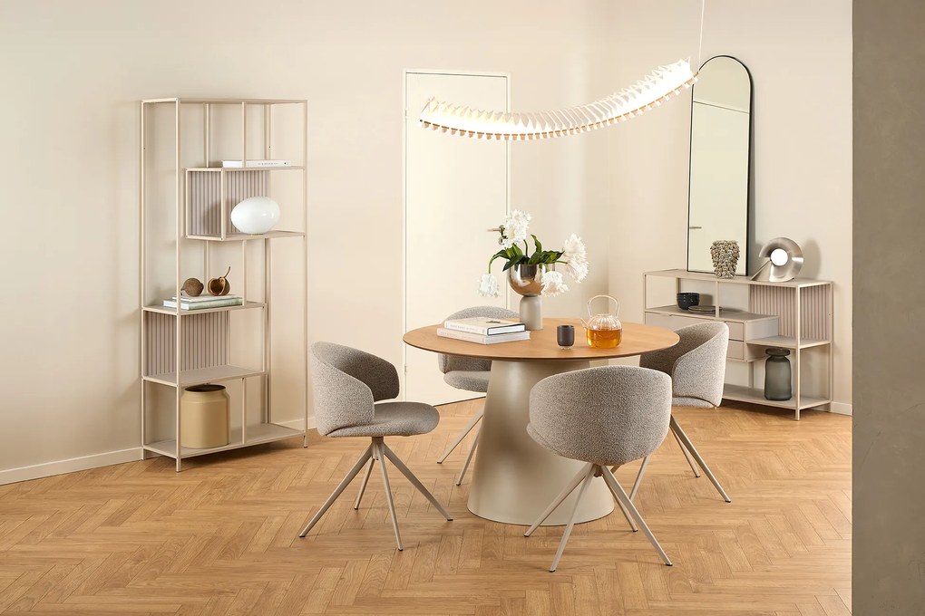 MAZZONI EXPORT NELA Bézs Latte (Monza 60 szövet)/bézs lábak - MODERN BOUCLÉ KÁRPITOZOTT FORGÓSZÉK BOHO STÍLUSÚ NAPPALIBA/ÉTKEZŐBE/IRODÁBA