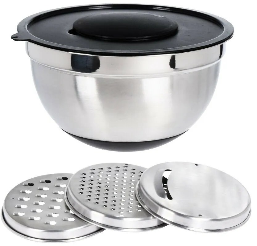 Rozsdamentes acél tál fedéllel és reszelővel