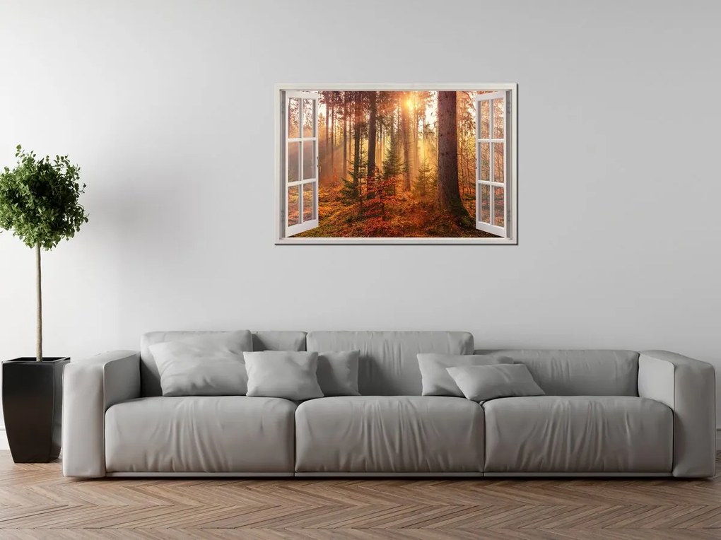 Gario Vászonkép Nyitott ablak Pasztell erdo Méret: 120 x 80 cm