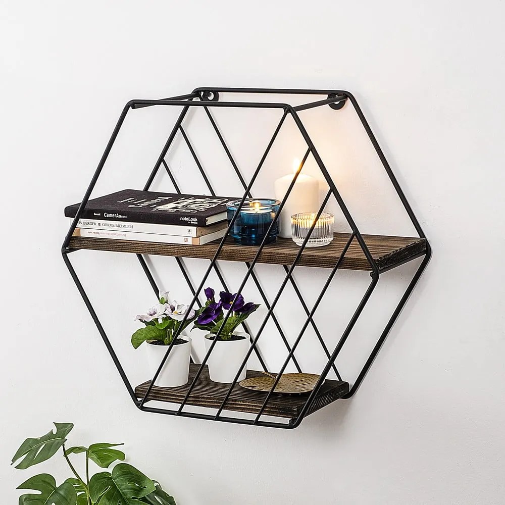 Barna többszintes lucfenyő fali polc 44 cm Liliales – Kalune Design