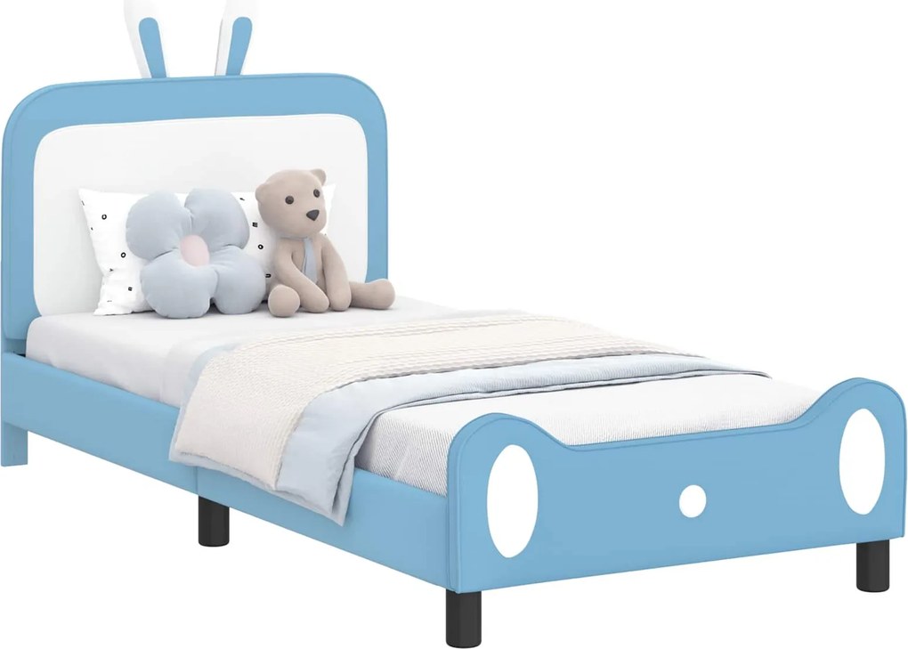 vidaXL Gyerekágy kerettel fejtámlával Kék 90 x 190 cm PU