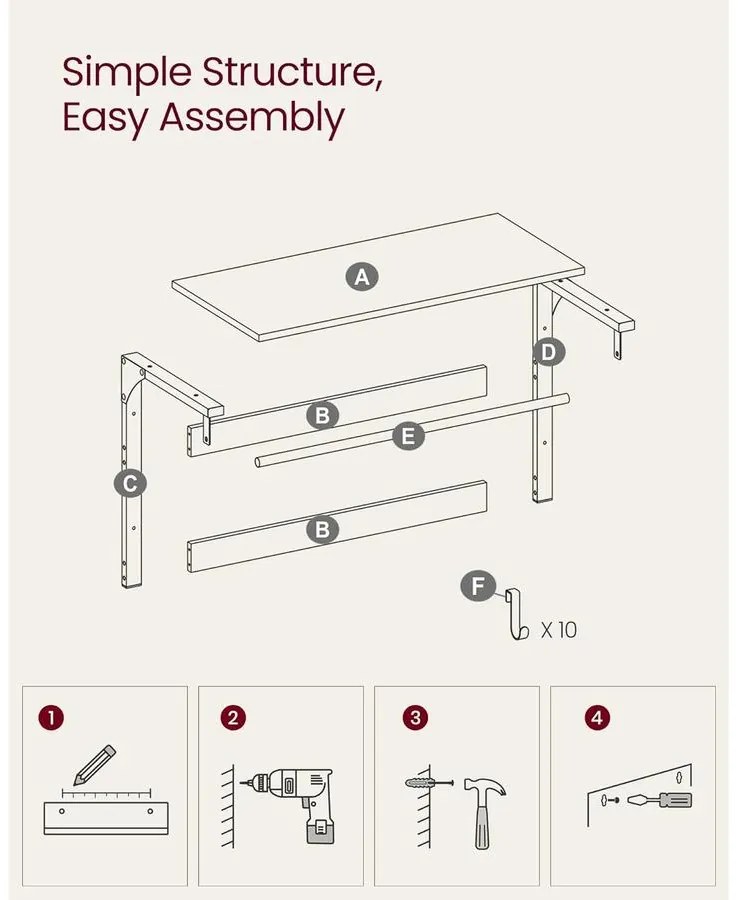 Fali ruhafogas polccal, tölgy szín–fehér