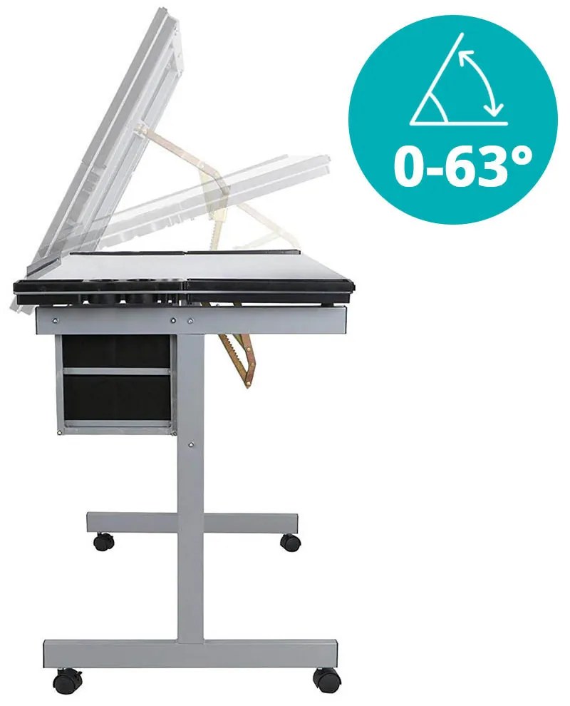 Tervező asztal dönthető,üveg asztallappal