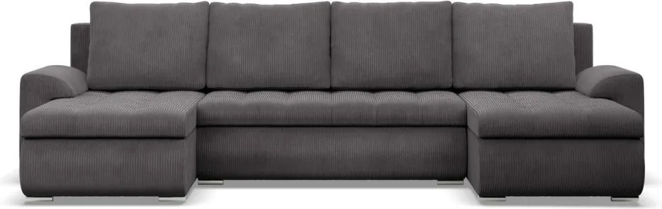 Tokio U alakú sarokkanapé, 3 ágyneműtartóval, kordbársony, univerzális oldal, szürke