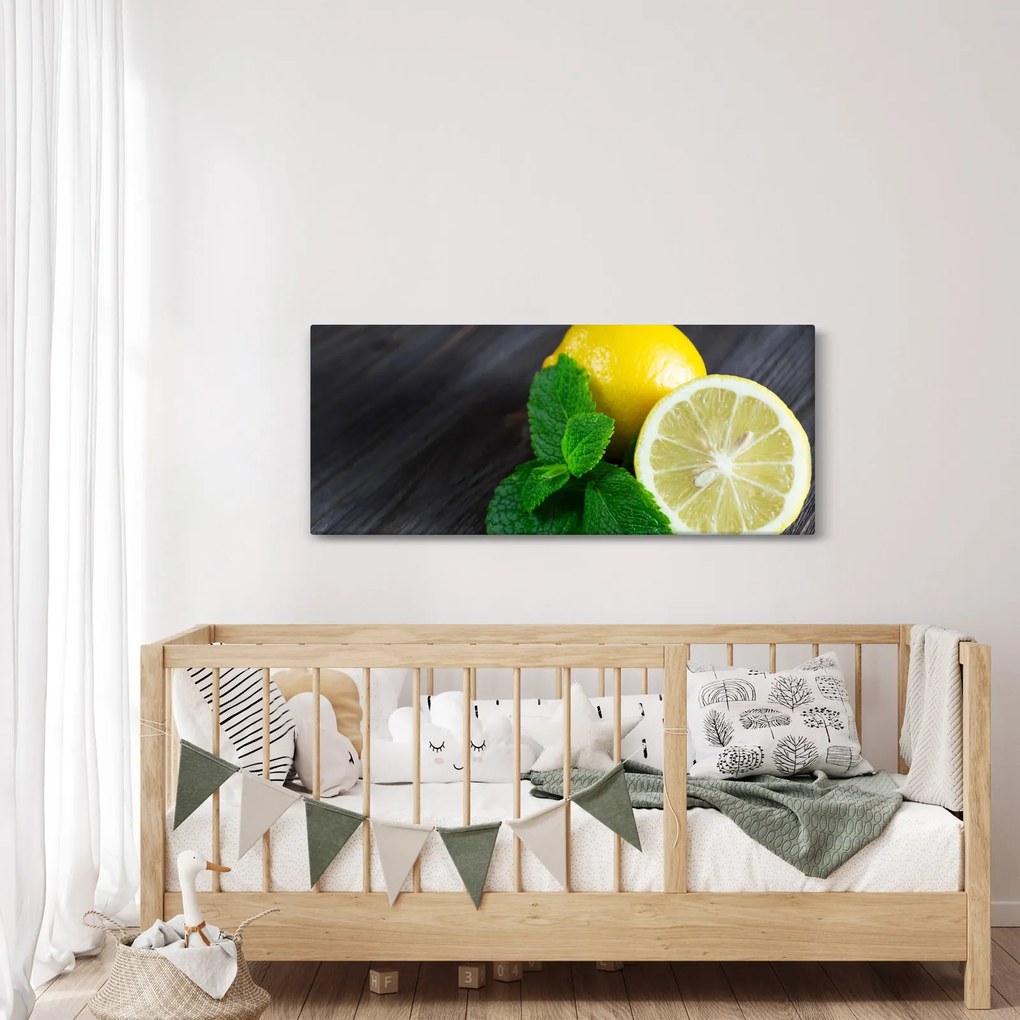 Citrom és a menta az asztalon képe (120x50 cm)