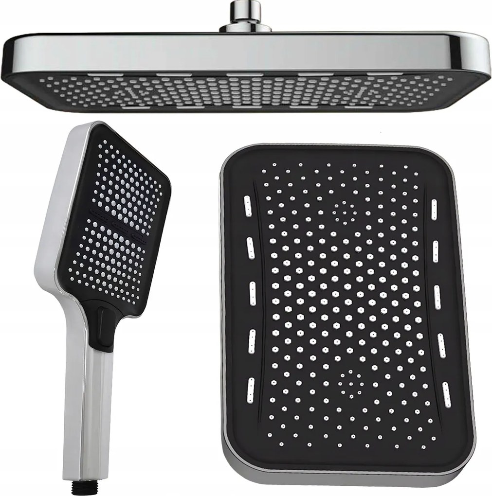 Zuhanyszett Esőztető És Fülhallgató Téglalap Alakú Fekete Króm