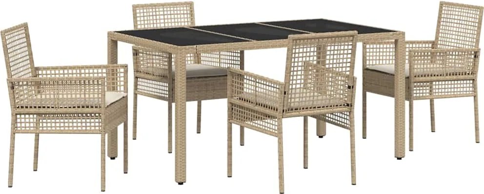 vidaXL Kert étkező szett 5 pcs Bézs polirattan