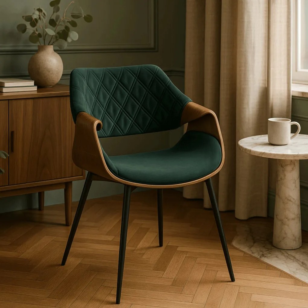 DAKOTA bársony szék zöld / dió színben