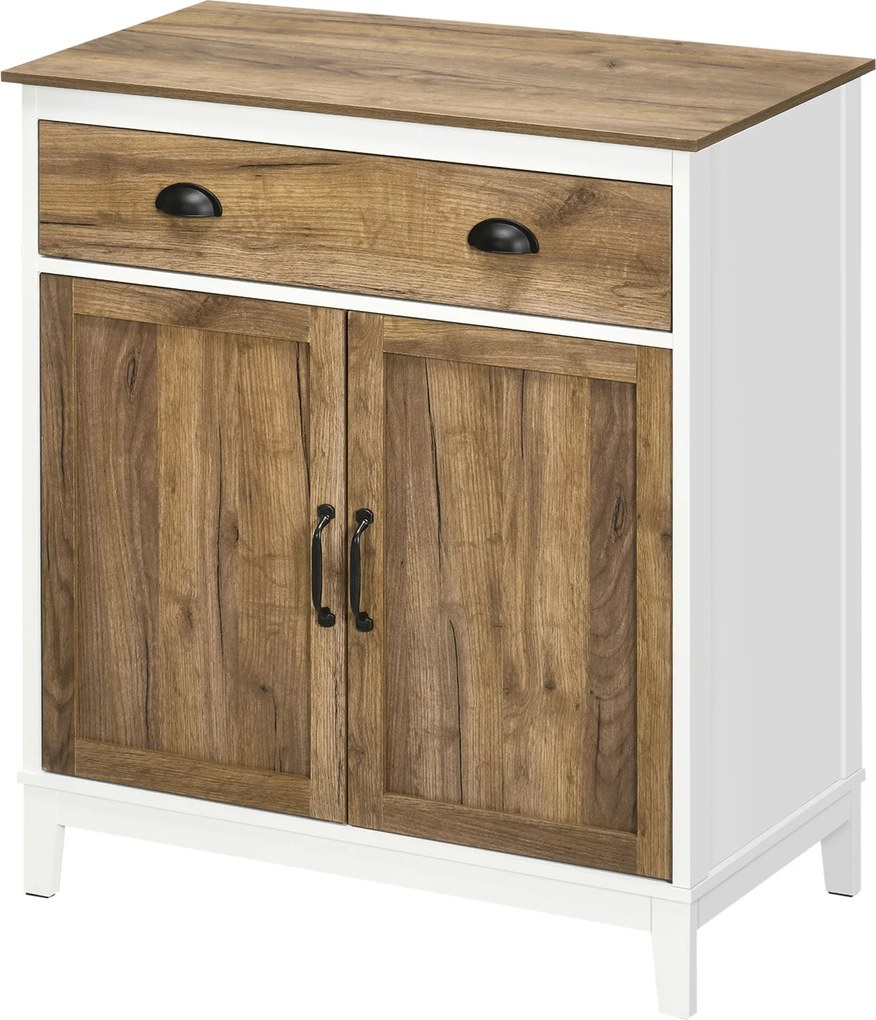 HOMCOM Oldalszekrény Nappali Tároló Szekrény Fiókkal, 2 Ajtóval és Állítható Polccal Hálószobába, Étkezőbe, Konyhába 78.5x39x89.4 cm Barna | Aosom