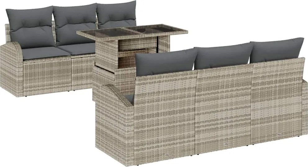 vidaXL Kerti Kanapé Szett párnával 7 pcs Világosszürke Poly Rattan