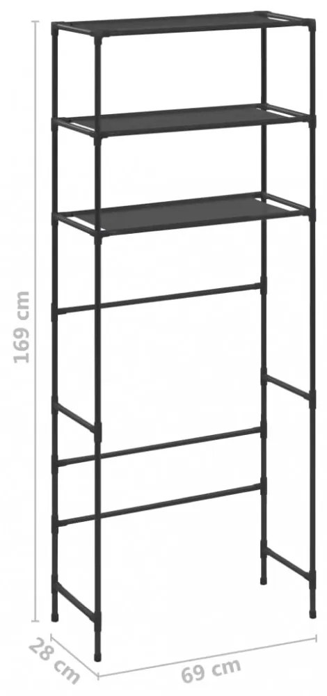 3 szintes fekete mosógép feletti tárolóállvány 69 x 28 x 169 cm