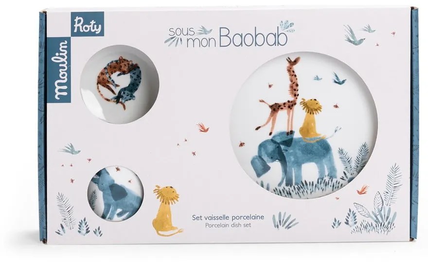 Porcelán gyerek étkészlet 3 db-os Sous mon Baobab – Moulin Roty