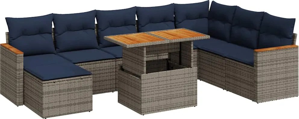 vidaXL 9 részes szürke polyrattan kerti ülőgarnitúra párnákkal