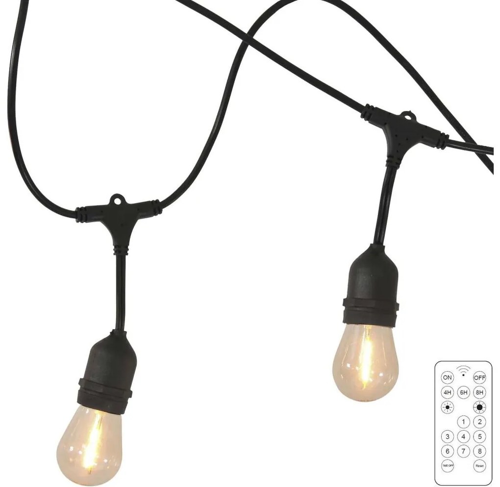 LED napelemes kültéri fényfüzér PARTY 10xE27/3,7V 10 m IP44 + távirányító
