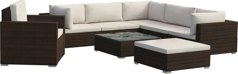 vidaXL 8-részes barna polyrattan kerti bútorszett párnákkal