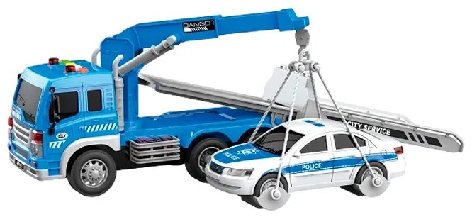 Police Rescue Truck 38Cm Autómentő Teherautó Játék Rendőrautóval Darus Emelővel Hang és Világítás