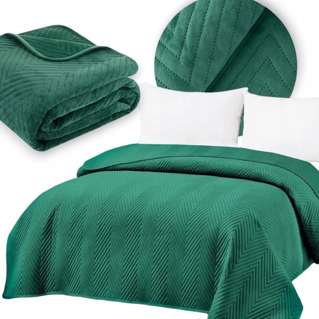 Nagy Ágytakaró kanapéra 220x240 steppelt halszálka Velúr Sötétzöld