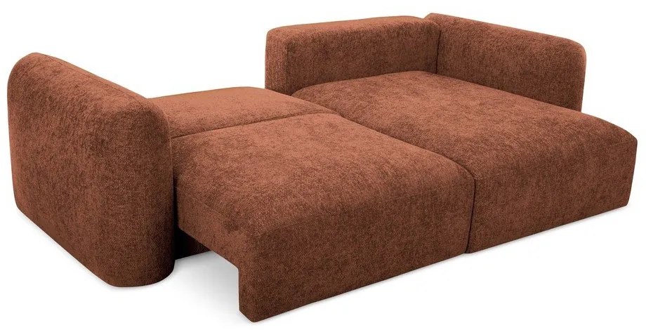 Terrakotta színű zsenília kinyitható-tárolóhelyes sarokkanapé (jobb oldali-heverő résszel) Mele – Makamii