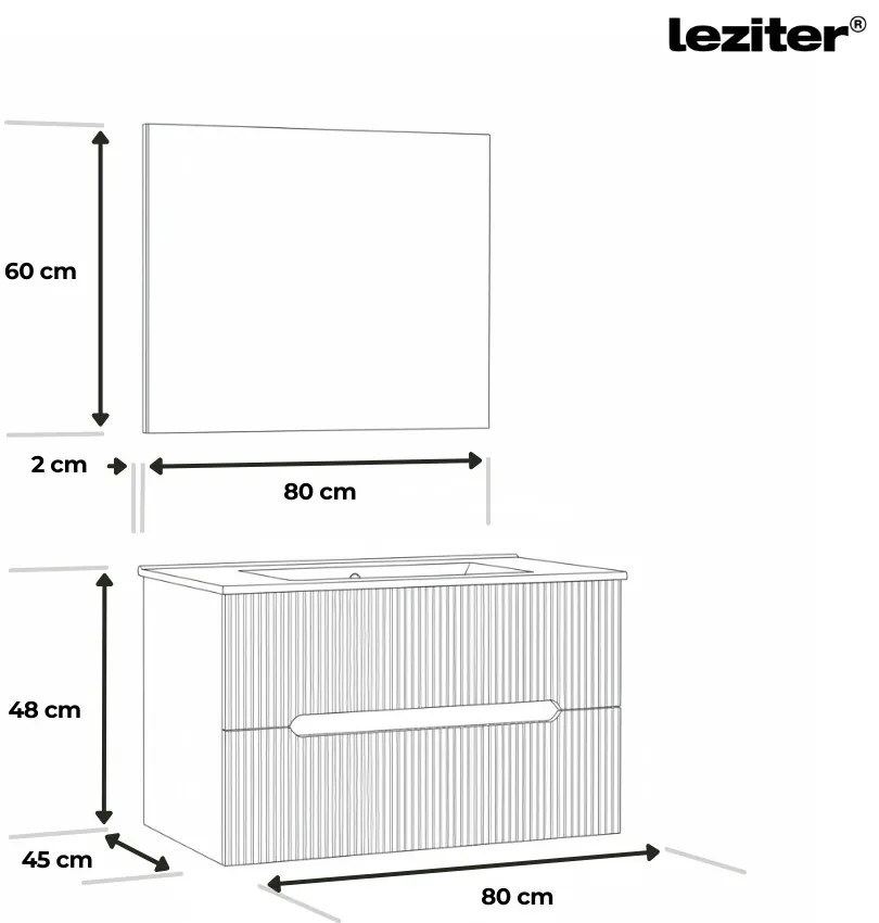 Trent Fürdőszobabútor 80 cm kerámia mosdóval (2 fiókos) tükörrel 60x80 cm antracit szürke