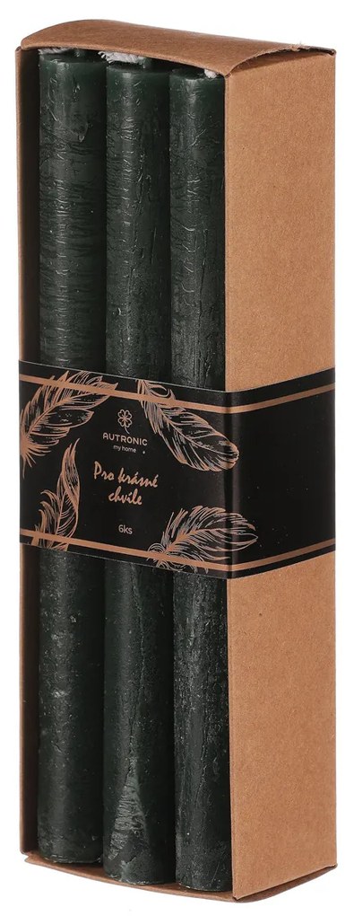 Magas gyertyák készlete sötétzöld, 6 db, paraffin, 20 cm-es