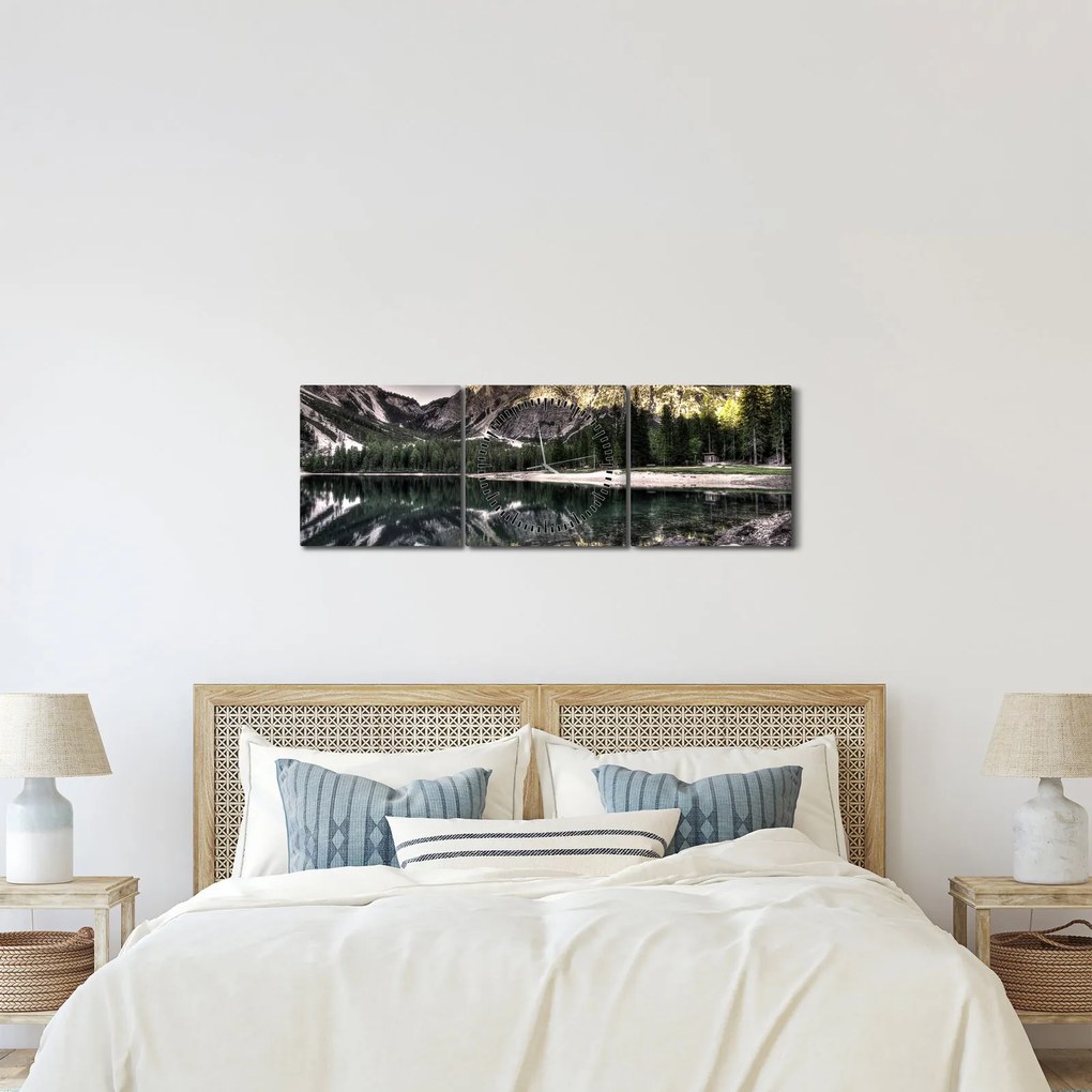 Tó a hegyekben képe (órával) (90x30 cm)