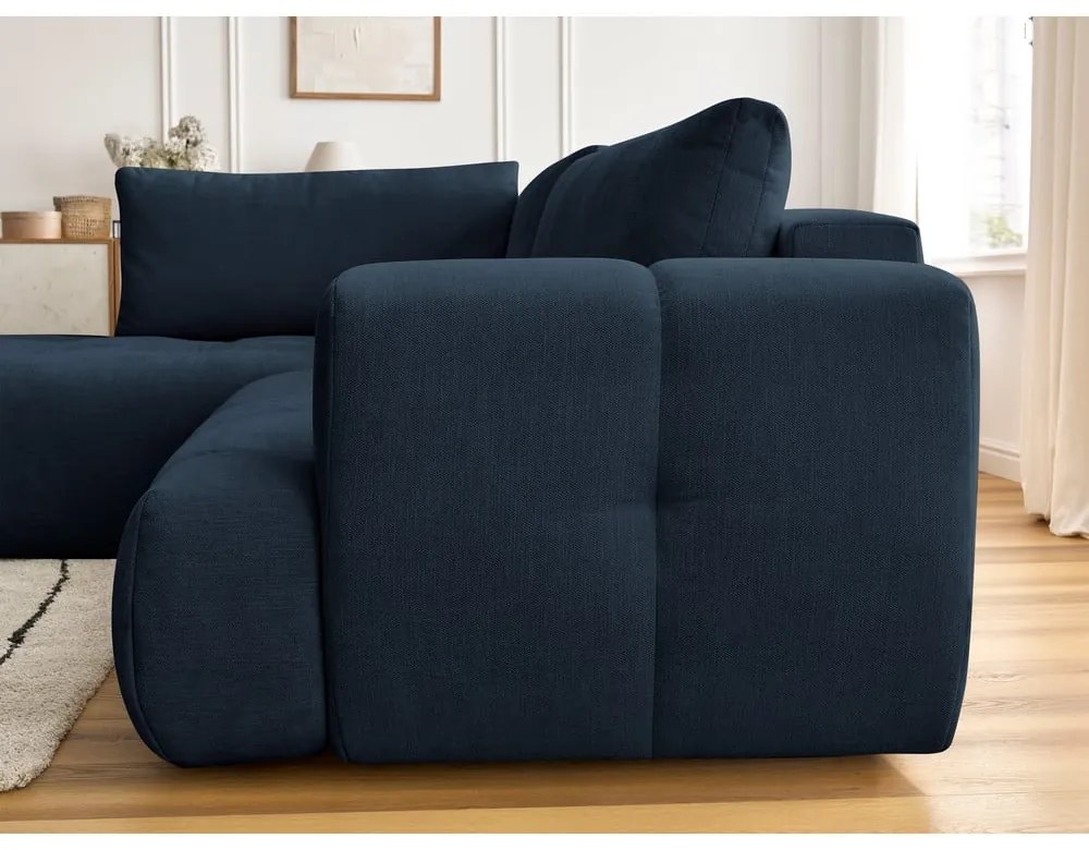 Sötétkék kinyitható-tárolóhelyes sarokkanapé (bal oldali-L alakú) Fuji – Bobochic Paris