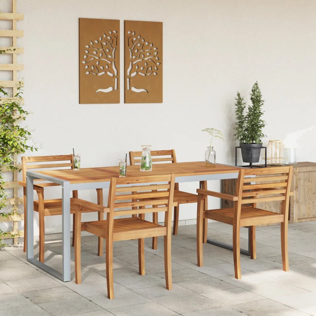 Kültéri Étkezőasztal Szürke 180x90x75 cm Acél és Tömör Akác Fa