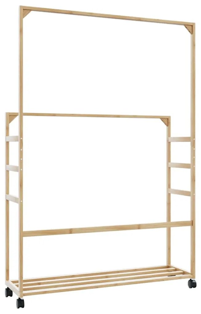 bambusz ruhaállvány polcokkal és kerekekkel 90x35x155 cm