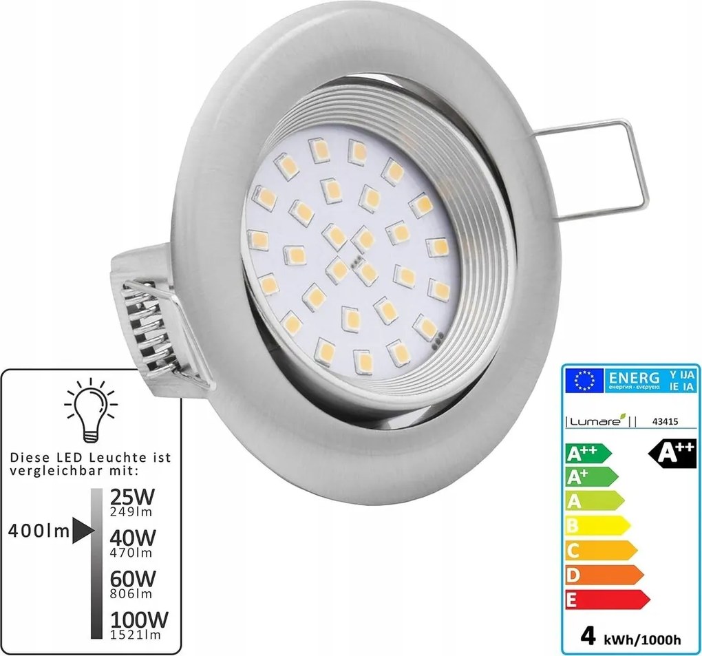 Lumare Led reflektor 4W IP44 27mm ezüst kerek spot 2700K 6 db lámpa