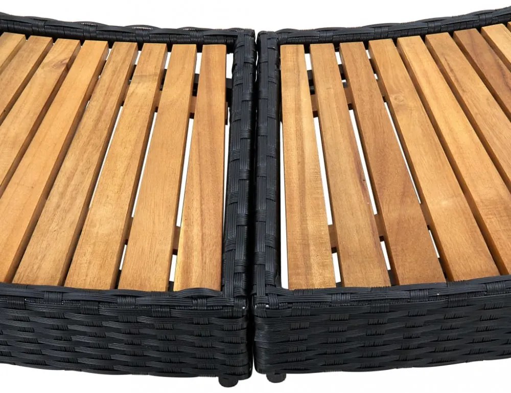 fekete polyrattan és akácfa pezsgőfürdőkeret