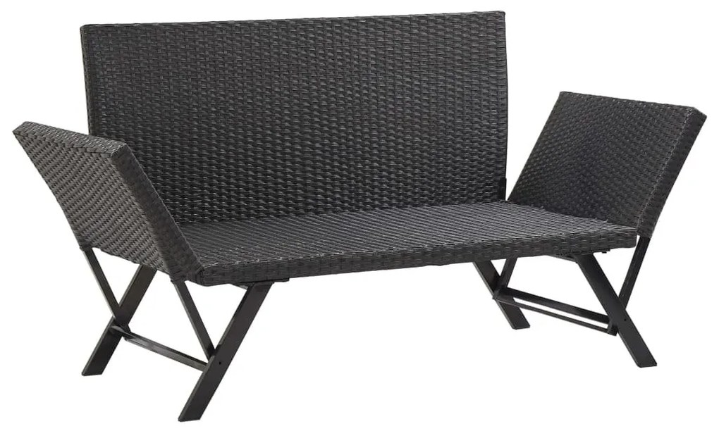 fekete polyrattan kerti pad párnával 176 cm