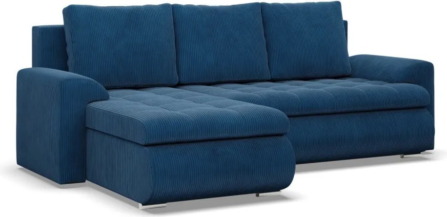 Tokio sarokkanapé, 2 ágyneműtartóval, kordbársony, baloldali, kék