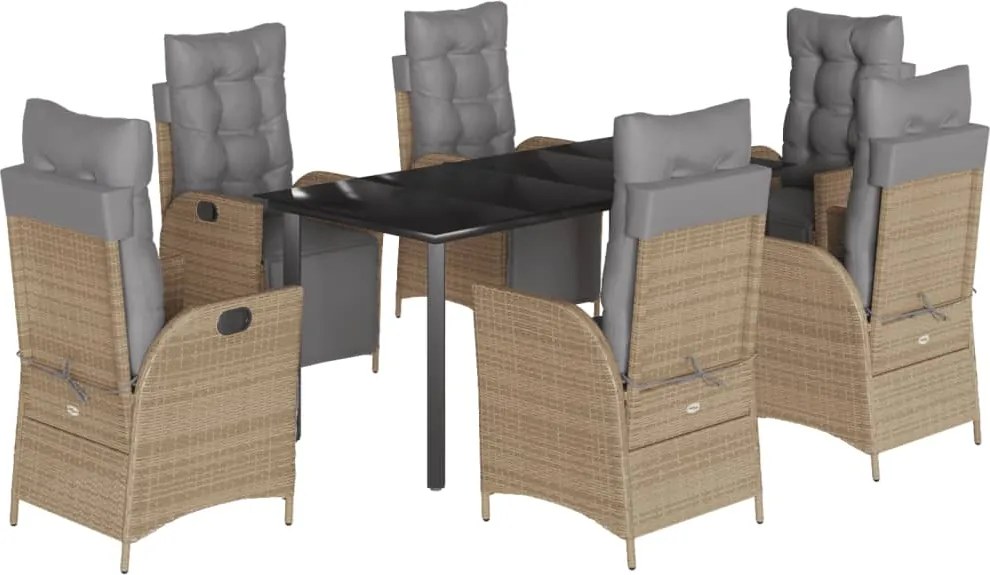 vidaXL 7 részes vegyes bézs polyrattan kerti étkezőgarnitúra párnákkal