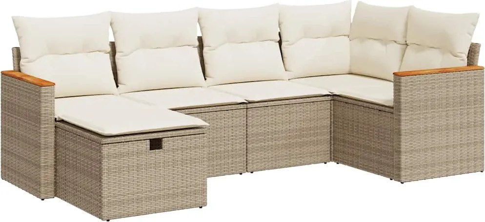 vidaXL 6 részes bézs polyrattan kerti ülőgarnitúra párnával