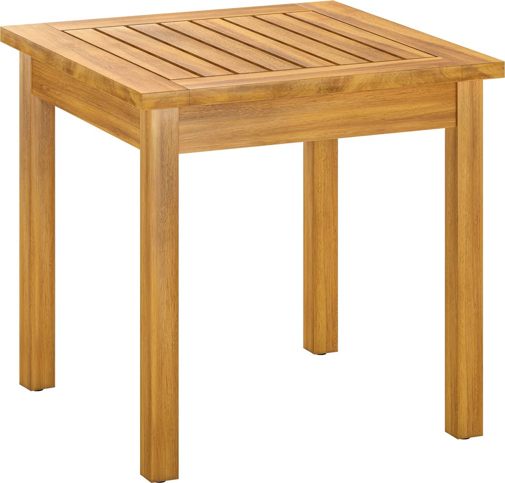 Outsunny négyzet alakú kisasztal 48 x 48 x 46 cm, időjárásálló akácfa lamellás asztallappal és állítható lábakkal, teherbírás 30 kg | Aosom