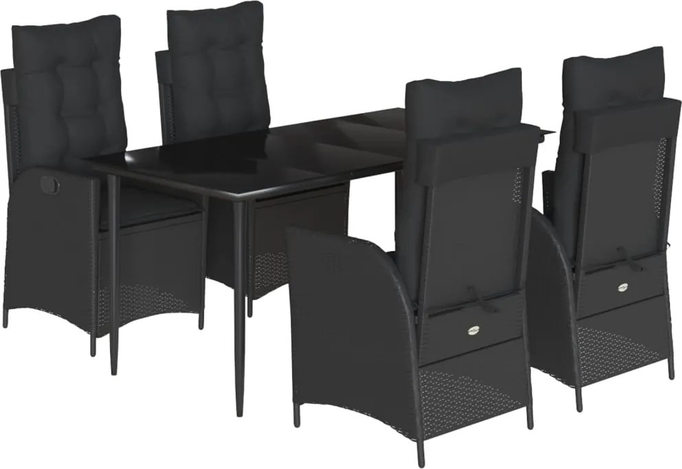 vidaXL 5 részes fekete polyrattan kerti étkezőgarnitúra párnákkal