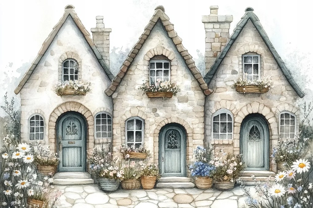 Fotótapéta Flizelina Gyerekek Város Házak Utca Kert Virágok 104x70,5 ragasztó