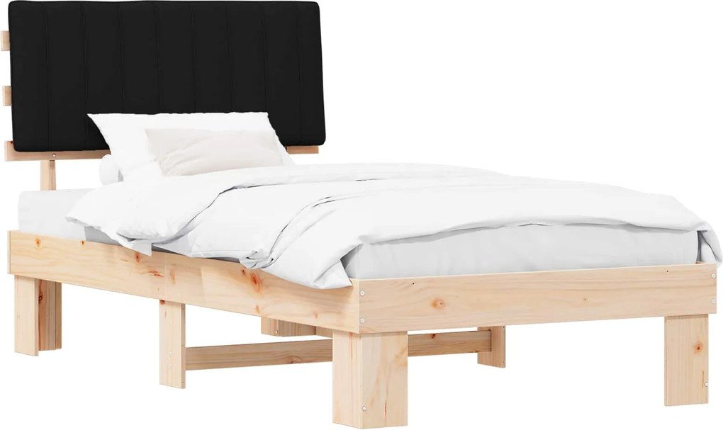 vidaXL Ágykeret Kárpitozott Fejtámlával Fekete 100 x 200 cm