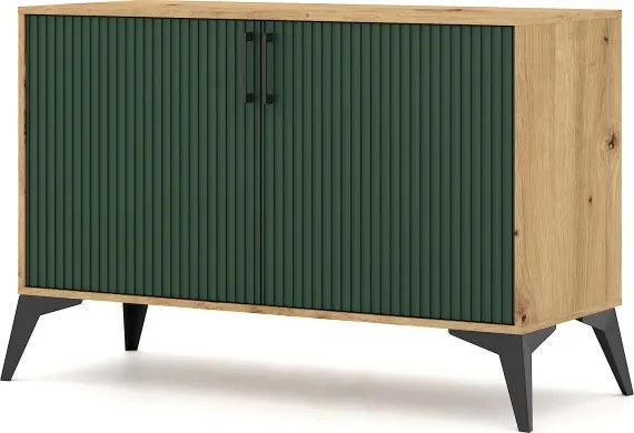 Komód 2 ajtós Artisan tölgy / zöld színkombinációban – LUGO LU02