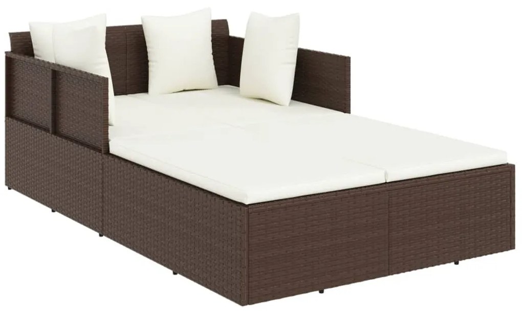 Barna polyrattan napozóágy párnával 182 x 118 x 63 cm