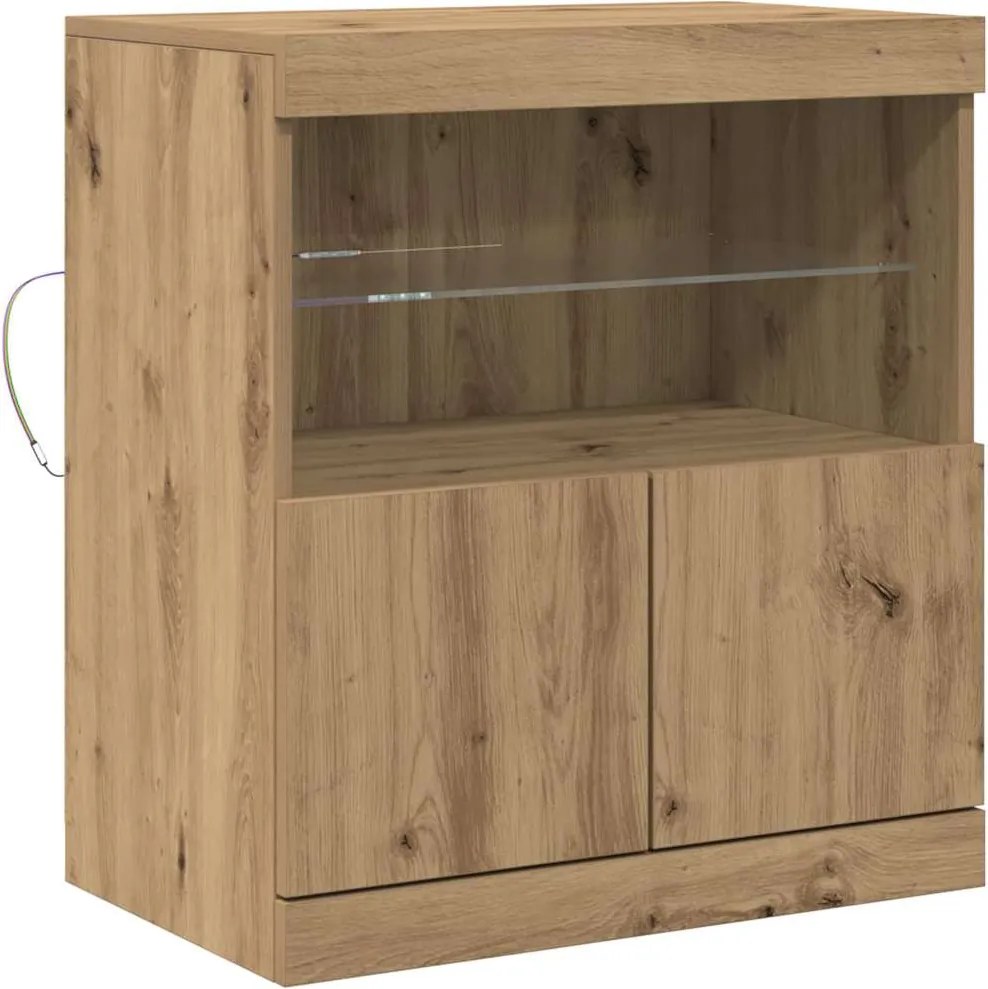 vidaXL LED tálaló LED -es lámpákkal Barna 60,5 x 37 x 67 cm Faanyag