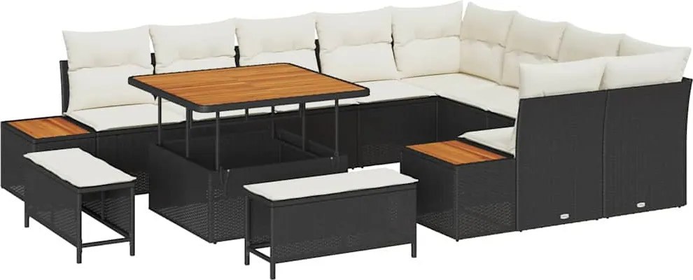 vidaXL Kerti Kanapé Szett párnával tárolóval 12 pcs Fekete Poli rattan