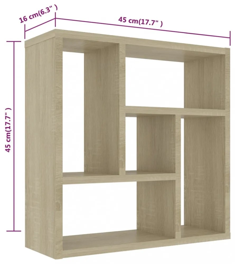 sonoma tölgy szerelt fa fali polc 45,1 x 16 x 45,1 cm
