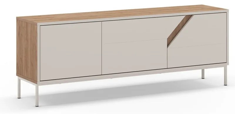 Krémszínű-natúr színű komód tölgyfa dekorral 150x55x35 cm Lilou – Marckeric