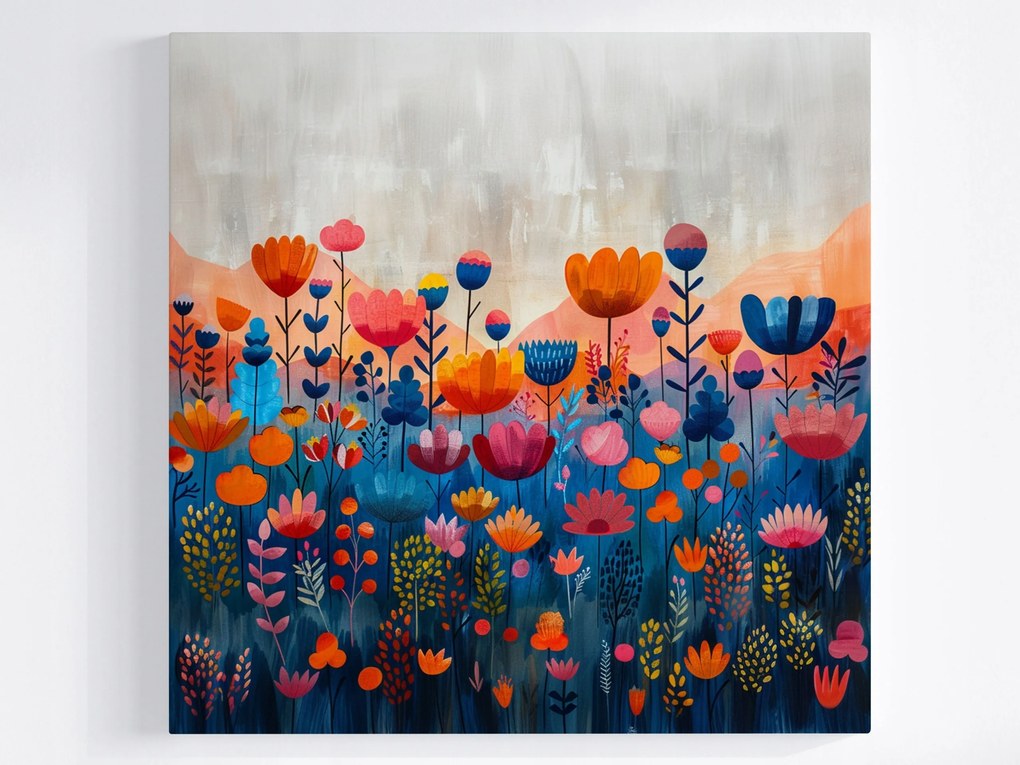 Poszter Grafika Népi Rét Kert Kilátás Virágok 80x80