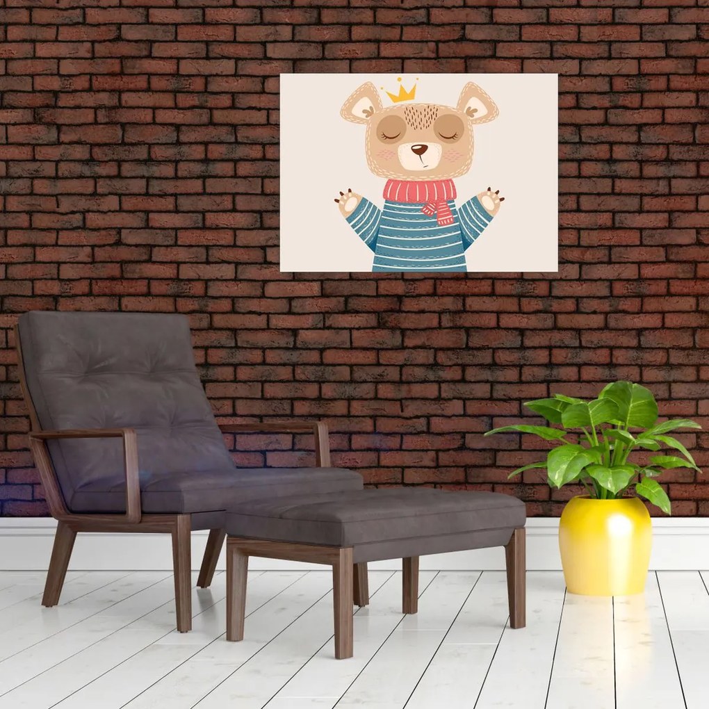 Üveg kép - Bézs mackó koronával (70x50 cm)