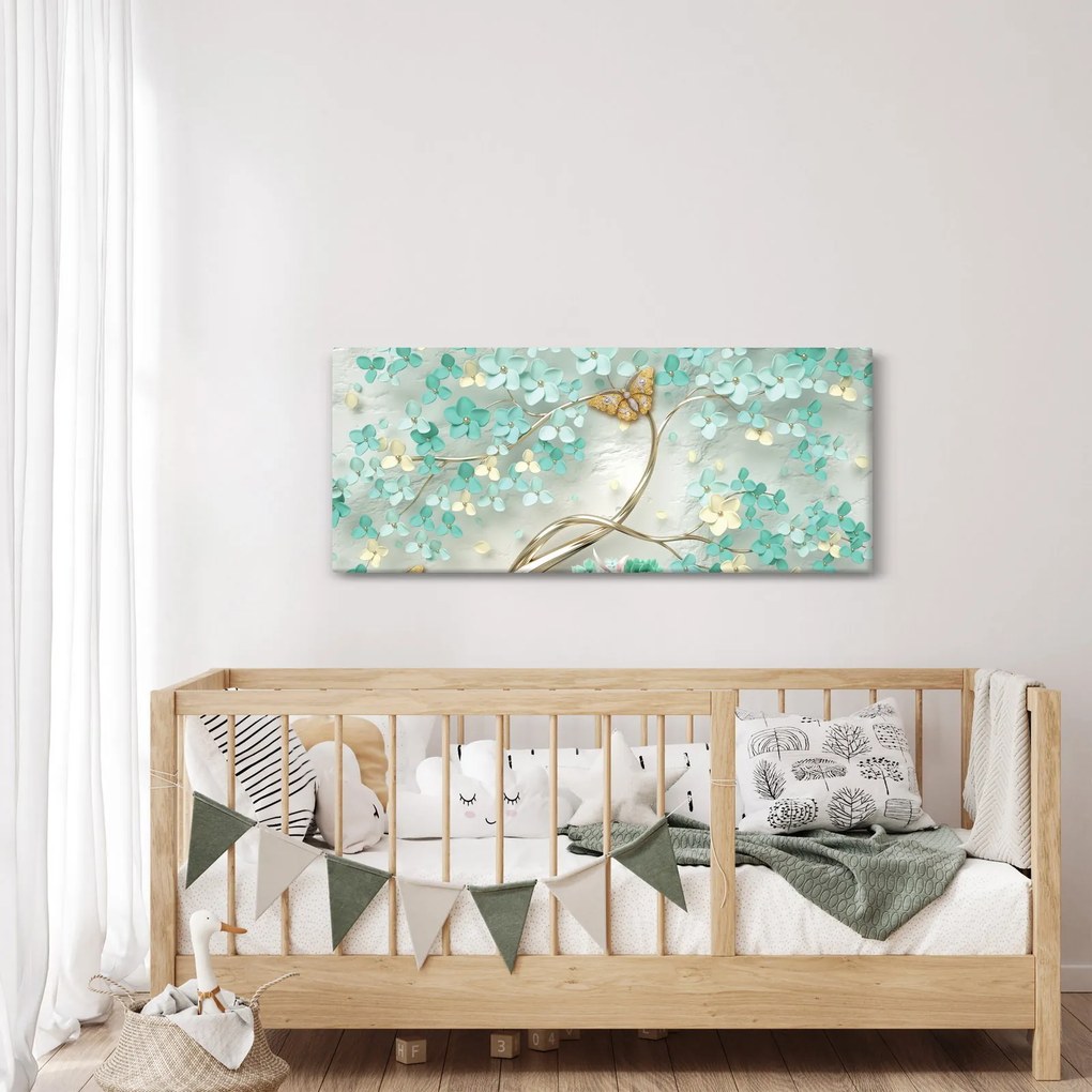 Virágok pillangóval képe (120x50 cm)